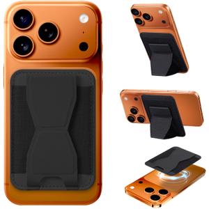 for MagSafe Wallet with Adjustable Stand Grip,5 Card Elasticity Holder Stronger Magnetic Slim Wallet for iPhone Air 17/16/15/14/13/12 Pro (Black)