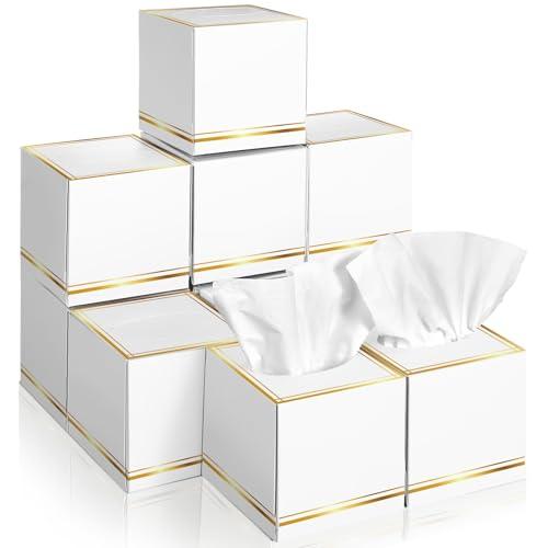 Fourluoo 10 Pack Facial Tissues Cube Boxes Face Box 600 Sheets 3 ply Soft Paper Square Tissues Bulk for Car Pocket Toilet Household Bedroom Family(White)