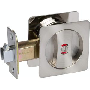 Delaney Hardware 370109 Contemporary Privacy Square Pocket Door Lock - Satin Nickel With Edge Pulls and Color Coded Indicators, Sliding Door Hardware