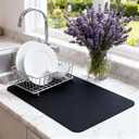 Dish Drying Mat Super Absorbent  12" x 18" Coffee Mat for Countertops  Non-Slip Drying Mat for Kitchen Counter  Easy to Clean Water Absorbent Mat  Quick Dry Dish Drying Mats (Black)