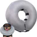 Crazy Felix Dog Donut Pillow Cone Collar Alternative After Surgery Soft Cone to Stop Licking Inflatable Dog Head Collar for Small Medium Dogs Bulldog Pug (Grey)