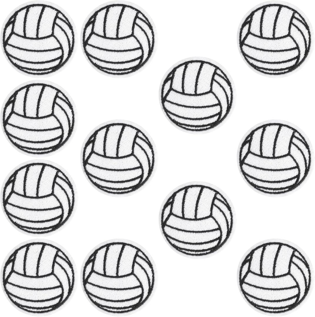 12Pcs Volleyball Patches Iron On, 2inch Rugby Ball Embroidered Appliques Black White Sports Hats Sewing Patch for Clothes Jeans Jacket Backpack DIY Craft