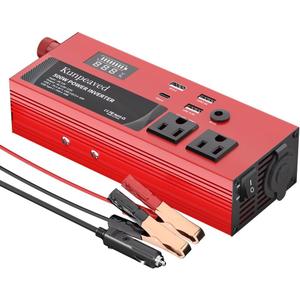 500W Power Inverter DC 12V to 110V Car Charger Converter with Dual USB Ports and 2 AC Outlets for Air Compressor Laptops, Road Trip Accessories (Red)