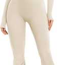 YEOREO Women Long Sleeve Flare Workout Jumpsuit Zip Up Romper Bottom Pants Wide Leg Bodysuit Bodycon Sexy One Piece (Large, Cream)