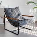 MAXYOYO Modern Accent Chair, Comfy Living Room Chair with Metal Frame Wooden Armrest, Upholstered Armchair with Soft Cushion for Bedroom Balcony Lounge Reading Room, Dark Grey, Standard