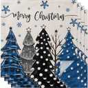 4pcs Cloth Napkins,Merry Christmas Tree Blue Check Reusable Dinner Napkin Washable Soft Kitchen Napkins,Winter Snowflake Retro Linen Absorbent Cloth Napkin for Holiday Party Wedding (20" x 20" (Set of 4))
