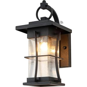 Dusk to Dawn Outdoor Wall Lantern Exterior Light Fixtures Wall Mount Porch Light with Photocell Sensor Waterproof Outside Wall Lights for House, Patio, Garage, Black with Seeded Glass (Black with light sensor)