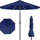 Kingdura 10FT Outdoor Patio Umbrella with Solar Lights, Market Table Umbrella with Push Button Tilt & Crank, 8 Sturdy Ribs, 32 LED Lights, UV Protection for Garden Lawn Deck Backyard Pool (Navy blue)