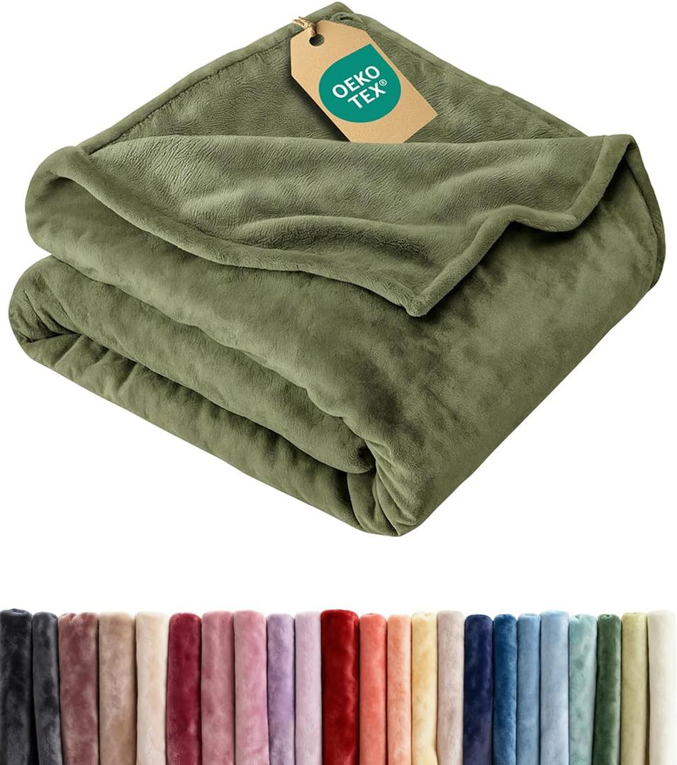 Ultra Soft Fleece Blanket Twin Size - Flannel Fleece Luxury Twin Blanket - Lightweight for Couch Bed Chair - Thick, Warm and Breathable - All Season Cozy Fuzzy, Anti-Static Microplush Bedding, Olive