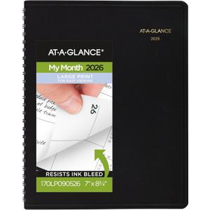 AT-A-GLANCE 2026 Planner, Monthly, 7" x 8-3/4", Medium, Easy Viewing Large Print, Black (70LP090526)