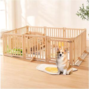 Dog Pen,Puppy PlayPen with Gate,Hamster Cages,Pet Playpen 17 Inch Tall,for Dogs, Cats, Bunnies, Pigs,Duable Wood Frame,100% Solid Wood,Gap 4.5CM,Rotate 360° at Will(H58CM/23IN,5pcs)