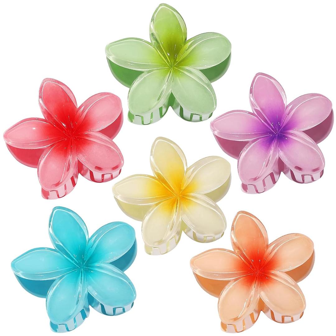 CHANDAT Flower Hair Clips 6 PCS Hawaiian Claw Clips for Vacation Hibiscus Hair Claw Clips Cute Large Hair Clips for Thick and Thin Hair Plumeria Hair Accessories for Women Girls - Hawai