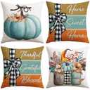 Pack Of 3 Artscope Fall Decorative Throw Pillow Covers 20x20 Inch Set of 4 Fall Gifts for Home Decor, Autumn Pumpkin Sweet Home Thankful Grateful Blessed Outdoor Farmhouse Pillow Cases for Sofa Couch-Blue