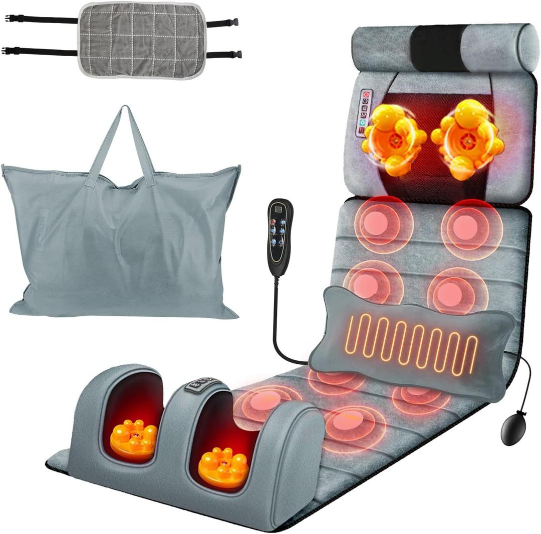 KOCASO Full Body Massage Mat with Heating, Vibration & Kneading - Back Neck Massager with Heat, Foot Massager, Lumbar Pillow & Head Pillow - Massage Chair Pad for Relaxation & Stress Relief (76.38 x 20.47 x 5.9 Inch)