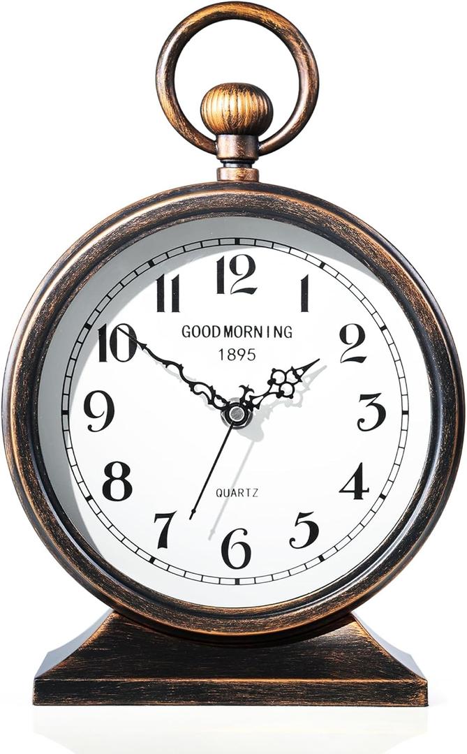 AYRELY 7-Inch Vintage Mantel Clock with Handle,Antique Metal Desk Clocks Battery Operated,Retro Table Clock for Bedroom Living Room Shelf Farmhouse Fireplace Dcor