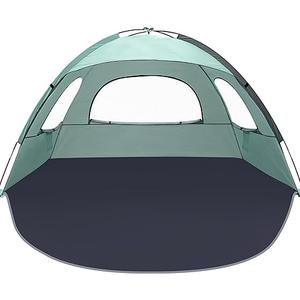NXONE Beach Tent Sun Shade Shelter for 6 Person with UV Protection, Extended Floor, 3 Mesh Roll Up Windows & 8.5mm Fiberglass Rods丨Carry Bag Included (Blue White)