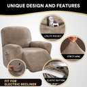 PrinceDeco Recliner Chair Cover Velvet Stretch Recliner Couch Covers 4-Pieces Style Recliner Chair Covers Recliner Cover for Reclining Chair Slipcovers Feature Non Slip Form Fitted Thick Soft,Taupe