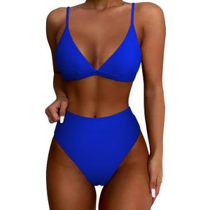 SUUKSESS Women High Waisted High Cut Bikini Set Sexy Triangle Two Piece Swimsuits (127 Royal Blue)