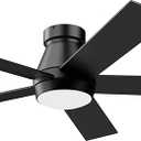 TCL 52" Ceiling Fan with Lights, Black Flush Mount Ceiling Fans with Remote Control, 6 Speeds DC Reversible, Dimmable, Noiseless, Low Profile Ceiling Fans for Bedroom (Black)