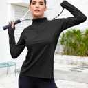 We1Fit Women's UPF 50+ Sun Shirts Long Sleeve Quarter Zip Pullover Lightweight Hiking Running Workout Tops (Black, M)