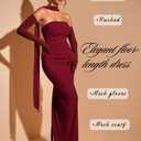 ChiaoLezhee Women's Bodycon Dress with Scarf & Gloves, Tube Ruched Slit Maxi Elegant Dress Set for Evening Party (Red, L)