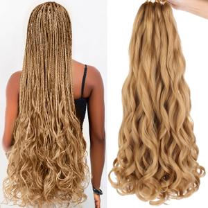 COOKOO 9 Packs 30 Inch Pre Stretched French Curly Braiding Hair Blonde 85g/pack Easy Braid Crochet Hair Big Wavy Braiding Hair Extentions for Senegalese Twist Hair 27#