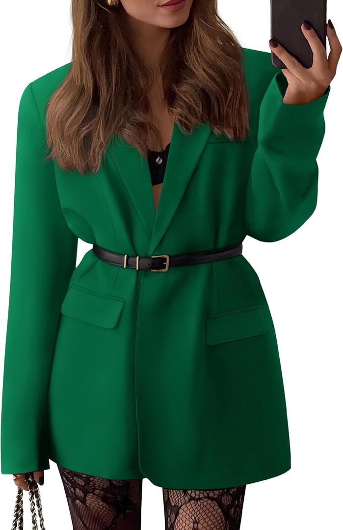 BTFBM Blazers for Women 2026 Spring Business Casual Clothes Open Front Oversized Winter Coats Work Office Suit Jackets (Medium, Green)