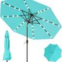 9FT Patio Umbrella with Solar Lights,Outdoor Market Umbrella with Tilt and Crank, LED Lighted Table Umbrella for Garden,Deck,Backyard,Pool,Beach (Peacock Blue)