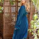 Sunny Spirit Women's Floral Boho Midi Dress 2025 Spring Fall Long Sleeve V Neck Chiffon A-Line Flowy Party Dresses (L)