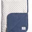 lulumoon Baby Blankets for Boys Newborn: Reversible Muslin & Minky Dotted Backing - Thermal Receiving Blanket for Stroller & Registry Gift 30"x40"(Blue)