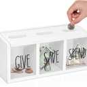 Wooden Piggy Bank for Kids, Money Saving Box for Adults, Kids Banks for Bills and Coins, Boys & Girls Piggy Bank, Visualized Saving Box Boalord for Bedroom, Living Room, Laundry Room, Countertop (White)