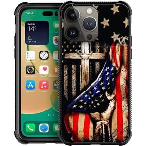DAIZAG Compatible with iPhone 14 Plus Case,All-Round Protection Shockproof Anti-Scratches TPU Cover,Cases for Man Woman-Wooden Cross Power American Flag