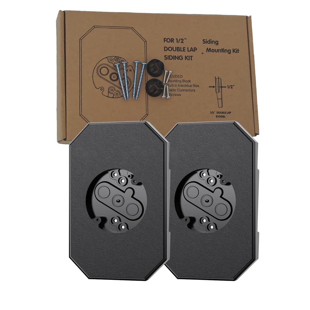 8141DBL Mounting Blocks for Exterior LightsTow Black Siding Mounting Block with Built-in Electrical Box,Siding Mounting Plate for 1/2 Inch Lap Double and 4 Inch Siding