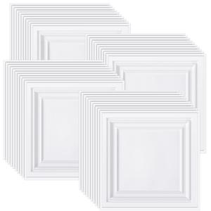 Landical 50 Pcs White 2 x 2 ft PVC Plastic Drop Ceiling Tiles 24 x 24 x 0.8 Inch Ceiling Panels Decorative Cover for Office Bathroom Living Room Bedroom