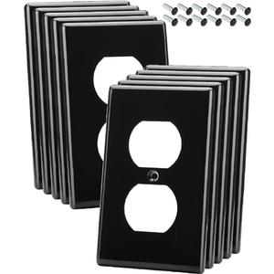 Bates- Black Outlet Covers - 10 Pack Duplex Receptacle Covers, Wall Outlet Cover, Electric Outlet Cover Plate