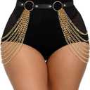 JASGOOD Punk Waist Chain Belt Black Leather Layered Belly Body Waist Chains Nightclub Rave Body Chain Belt for Women Girls (Black)