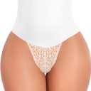 Werena Tummy Control Thong Shapewear for Women Mid High Waisted Body Shaper Underwear Lace Shaping Thong Girdle Panties (X-Large, #A2 High Rise White)