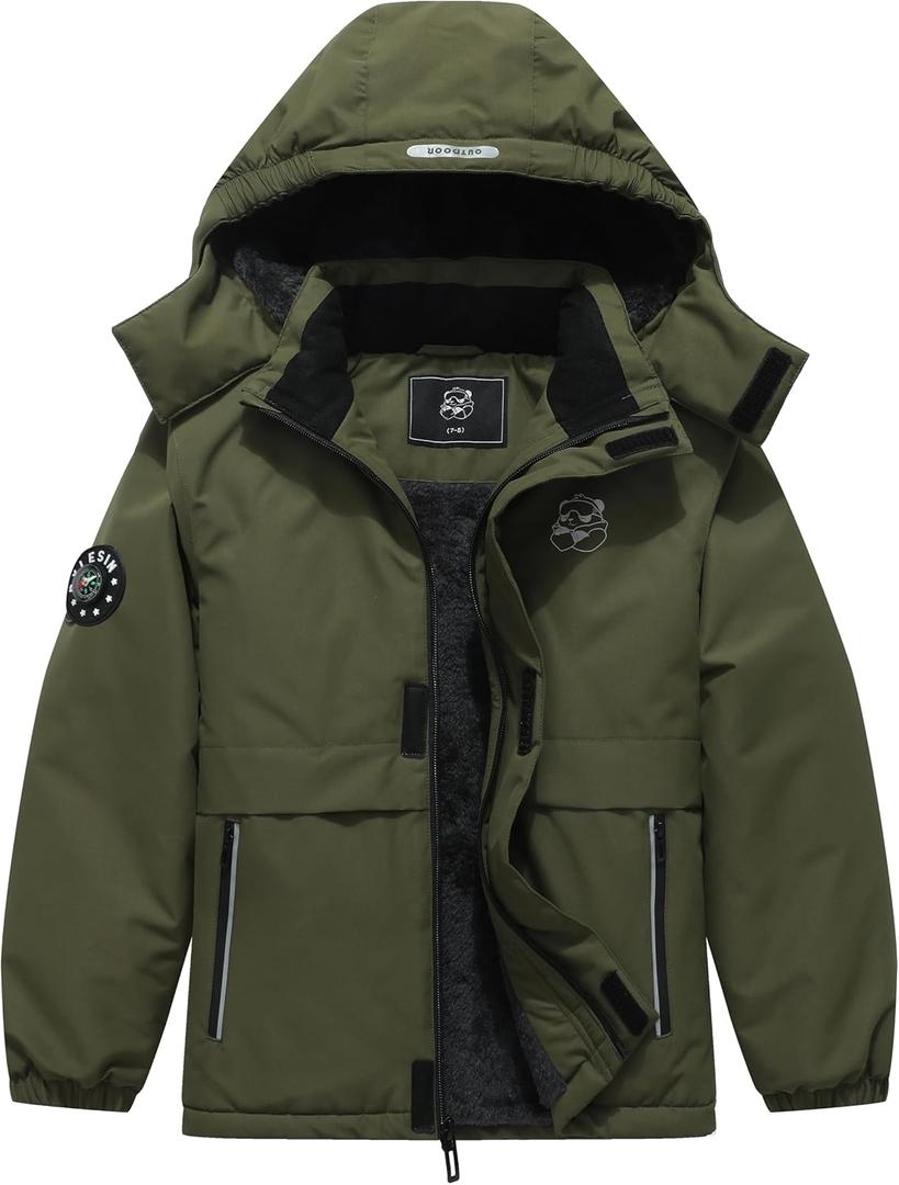Kid's Waterproof Ski Jacket Warm Winter Coat Boys Snowboarding Jackets Outdoor (11-12, Army Green)