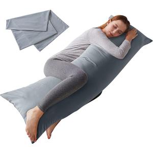 ELNIDO QUEEN Body Pillow with Pillowcase - Soft Long Bed Pillow for Adults - Breathable Full Body Pillow Insert for Sleeping, 20x54inches, Grey