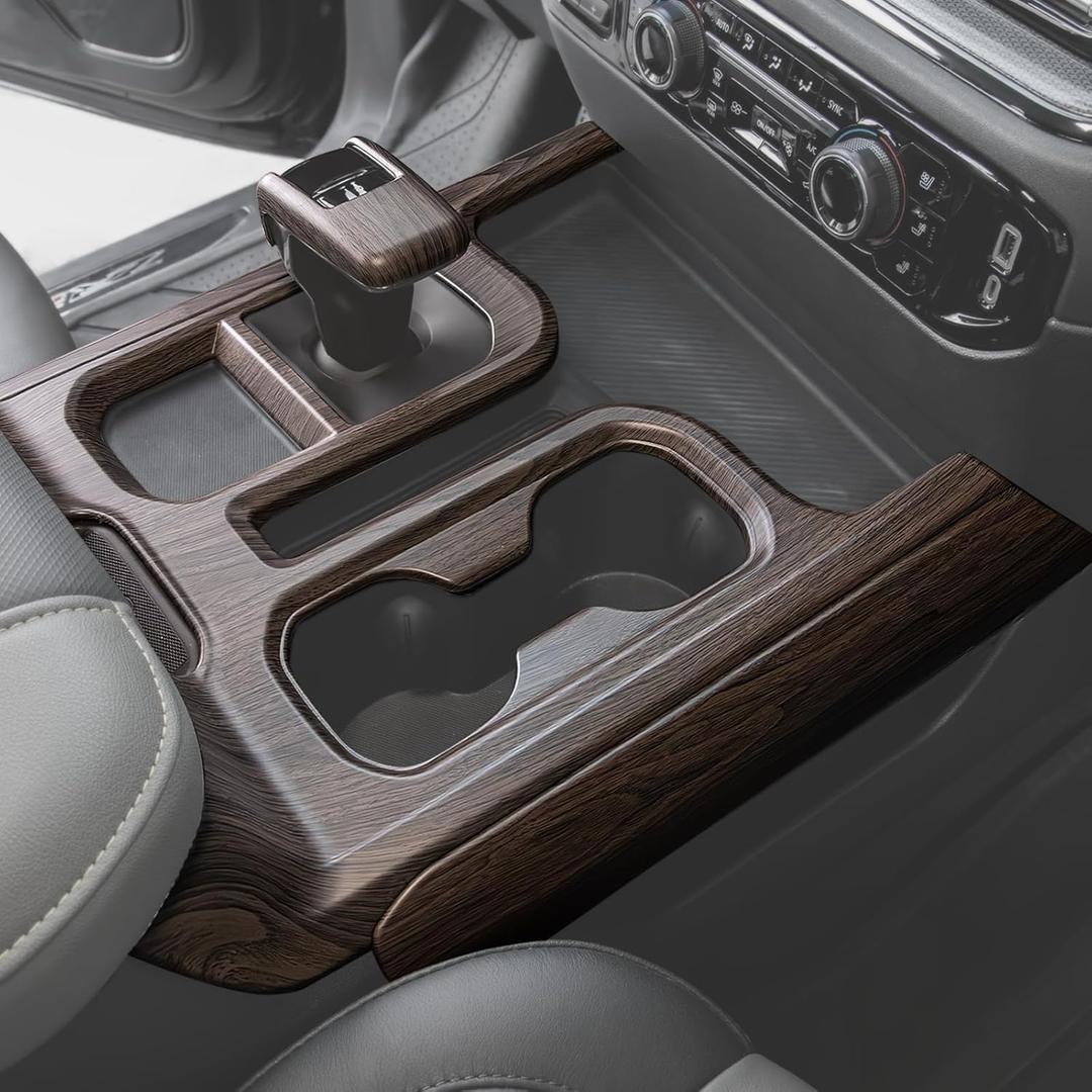 Interior Center Console Molding Cover Accent Trims Custom Fit for 2022-2025 Silverado 1500 & Sierra 1500 - Front Bucket Seat Model Only - Peel and Stick Install - for Silverado Sierra Accessory (Wood Grain)