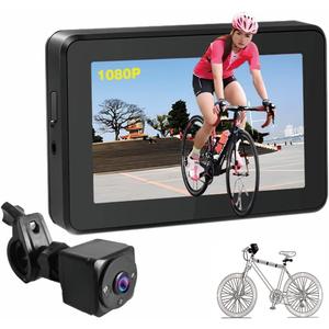 Handlebar Bike Mirror, 4.3" HD 1080P Monitor Bicycle Rear View Camera, Night Vision Function, Wide View Angle, Rotatable Bracket Easy Installation Bike Camera for Mountain, E-Bike, Road Bike