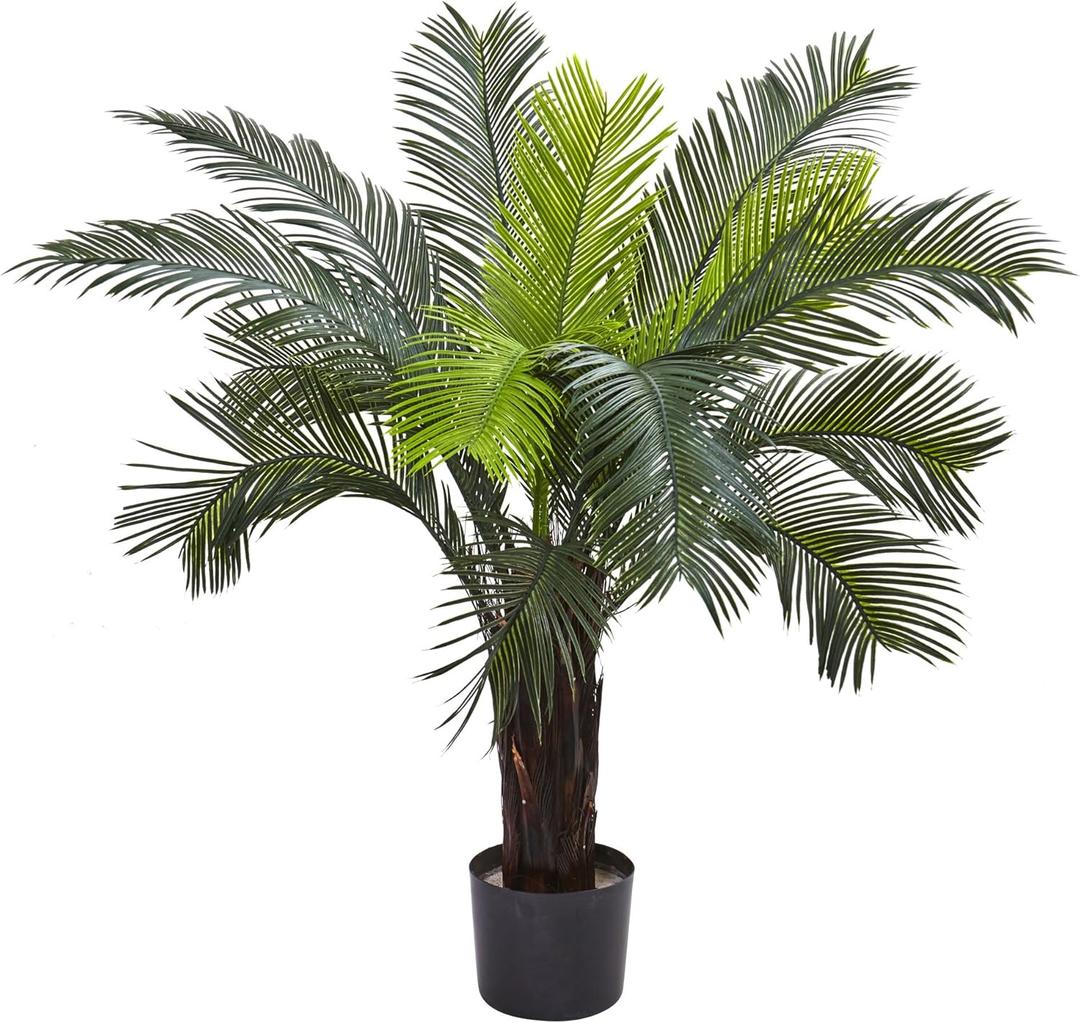 Nearly Natural 3ft Cycas Artificial Palm Tree, UV Resistant Faux Greenery For Indoor Outdoor Decor