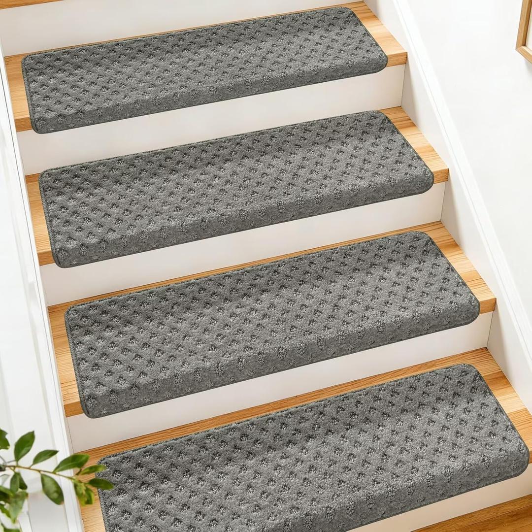 DEXDE Bullnose Carpet Stair Treads for Wooden Steps Indoor, 2 Pack Grey