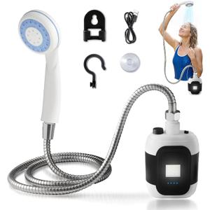 Portable Rechargeable Camping Shower Pump with LED Light - 2200mAh Outdoor Shower Head Sprayer, Draws Water from Bucket for Camping, Hiking, Travel, Car Washing & Pet Cleaning With Light