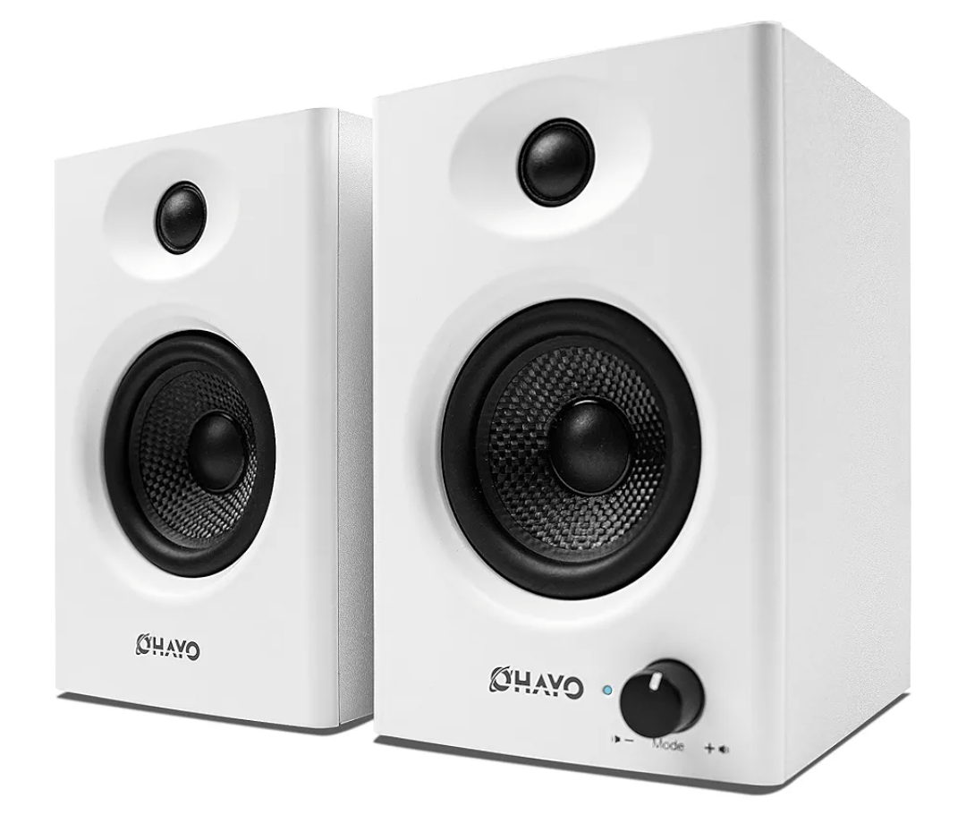 OHAYO 60W Computer Speakers for Gaming and Music, Active Bluetooth 5.3, Stereo 2.0 Speakers for Desktop PC Monitor or Laptop, Surround Sound Speaker, 3.5 mm Aux RCA Input, USB-Powered, 1 Pair, White