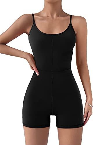 AUTOMET Jumpsuits for Women One Piece Rompers Sexy Shorts Bodysuits Workout Sets Fashion Clothes Summer Gym Outfits Black S