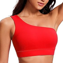 CRZ YOGA Butterluxe Womens One Shoulder Sports Bra - Sleeveless One Strap Low Impact Asymmetrical Workout Yoga Tops (Medium, Red)