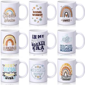 Teenyyou 9 Pcs Social Worker Appreciation Gifts Bulk 11oz Ceramic Social Worker Month Gifts Coffee Mug Cup for Women Men Birthday Party Retirement Work Volunteer Graduation Thank You Present
