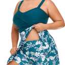 MiYang Women Plus Size Two Piece Swimsuits Flowy Tankini Swim Dress Bathing Suit with Shorts (Silver Bell Flower, Size 22)