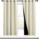 NICETOWN Living Room Completely Shaded Draperies, Privacy Protection & Noise Reducing Ring Top Drapes, Black Lined Insulated Window Treatment Curtain Panels (Beige, 2 Pieces, W46 x L72)